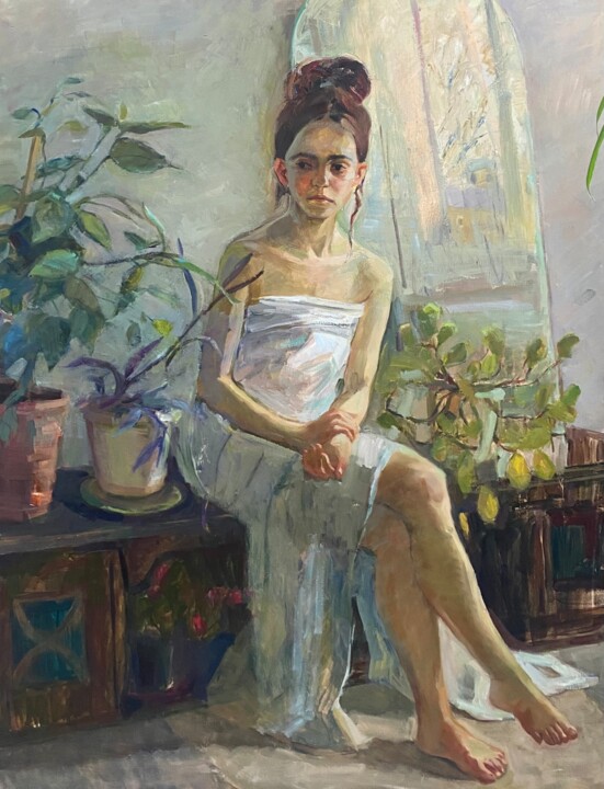 Painting titled "Zhenya's portrait" by Анастасия Горева, Original Artwork, Oil
