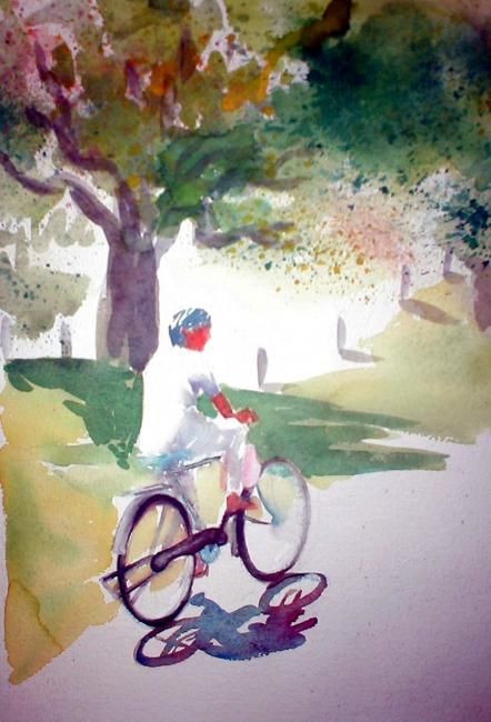 Painting titled "Bicyclist" by Arthollidays, Original Artwork