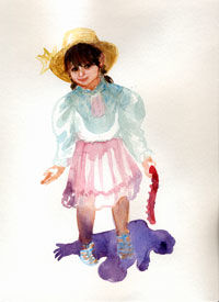 Painting titled "Livia in a straw hat" by Arthollidays, Original Artwork