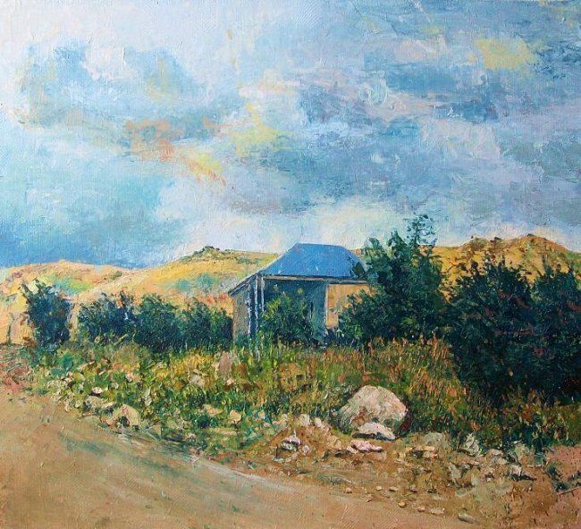 Картина под названием "домик в горах" - Степанович, Подлинное произведение искусства, Масло