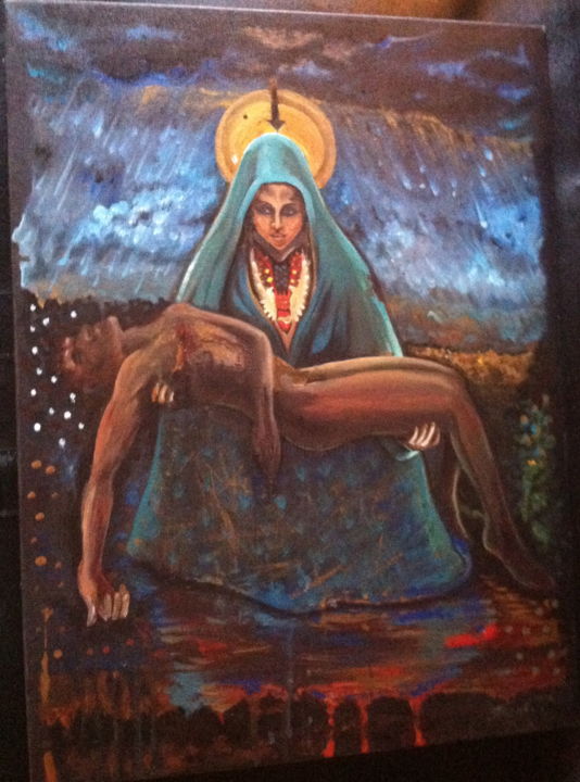 Schilderij getiteld "La Pieta" door Arthur David Fischer, Origineel Kunstwerk, Olie