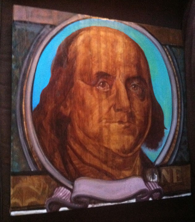 Schilderij getiteld "Franklin On Board" door Arthur David Fischer, Origineel Kunstwerk, Olie