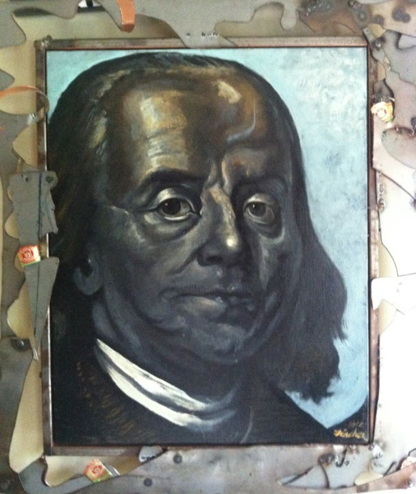 Schilderij getiteld "Ben Franklin" door Arthur David Fischer, Origineel Kunstwerk, Olie