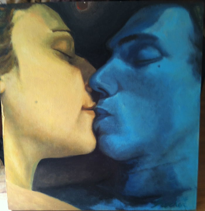 Schilderij getiteld "The Kiss" door Arthur David Fischer, Origineel Kunstwerk, Olie