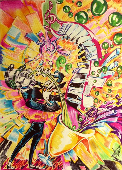 Картина под названием "Jazz cocktail" - Arthur Gabrielyan, Подлинное произведение искусства, Чернила