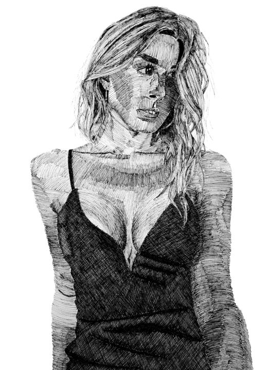 Dessin intitulée "portrait de femme #1" par Arthur Loeuil, Œuvre d'art originale, Stylo à bille