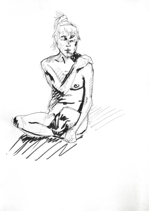 Dessin intitulée "Modèle vivant #16" par Arthur Loeuil, Œuvre d'art originale, Stylo à bille