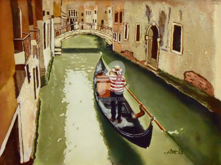 Pittura intitolato ""Venice. Gondolier"" da Arthuris, Opera d'arte originale, Olio