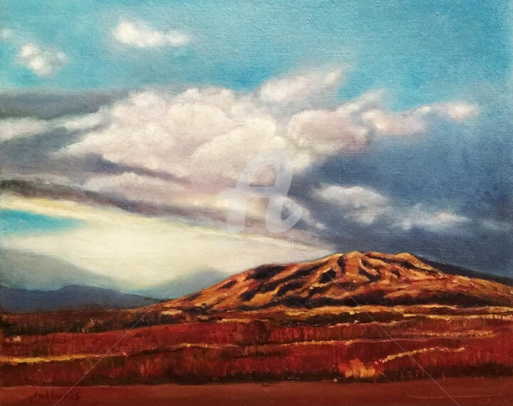 Painting titled ""Then only mountain…" by Arthuris, Original Artwork, Oil