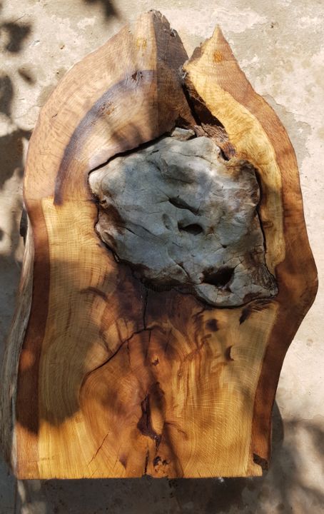 Malerei mit dem Titel "WoodStone" von Arti Unik, Original-Kunstwerk, Holz Auf Stein montiert
