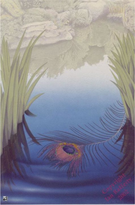 Painting titled "Peacock Feather" by Ian Rafferty, Original Artwork, Gouache
