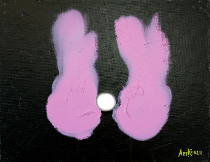 Painting titled "Pink rabbits" by Artur Cuber, Original Artwork, Acrylic