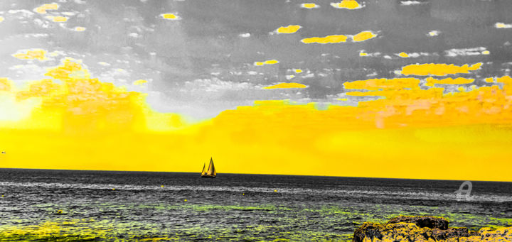 Фотография под названием "Yacht in Ocean Impr…" - Idaver / Idawer, Подлинное произведение искусства, Цифровая фотография