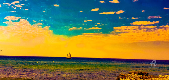 Photography titled "Yacht in Ocean Impr…" by Idaver / Idawer, Original Artwork, Digital Photography