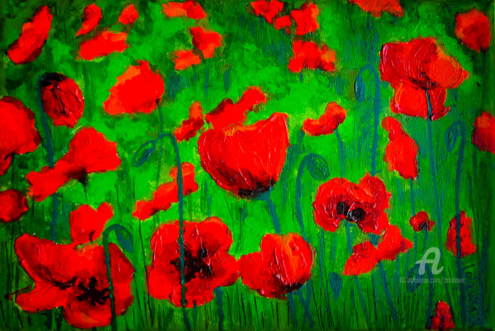 Painting titled "POPPY MEADOW in MAG…" by Idaver / Idawer, Original Artwork, Acrylic