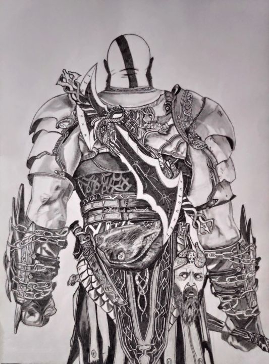 Dessin intitulée "Kratos from god of…" par Artified__15, Œuvre d'art originale, Crayon