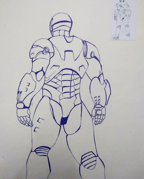 Рисунок под названием "Iron man" - Artified__15, Подлинное произведение искусства, Шариковая ручка