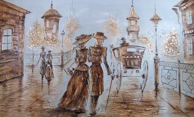Картина под названием "прогулка" - Игорь Гришин, Подлинное произведение искусства, Масло