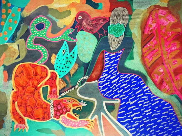 Pintura titulada "Jungle peace" por Latifa Lahouaoui, Obra de arte original, Acrílico