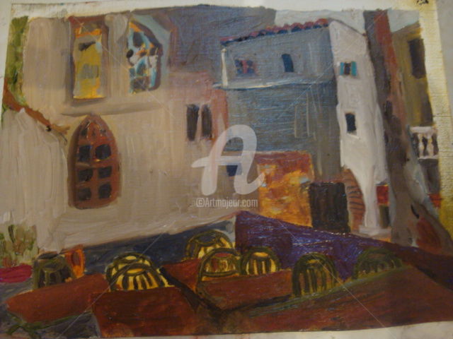 Painting titled "place des châtaignes" by Sarah Artin'S, Original Artwork
