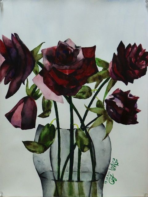 Malerei mit dem Titel "Roses in a Vase" von Indira Yartsev, Original-Kunstwerk, Öl