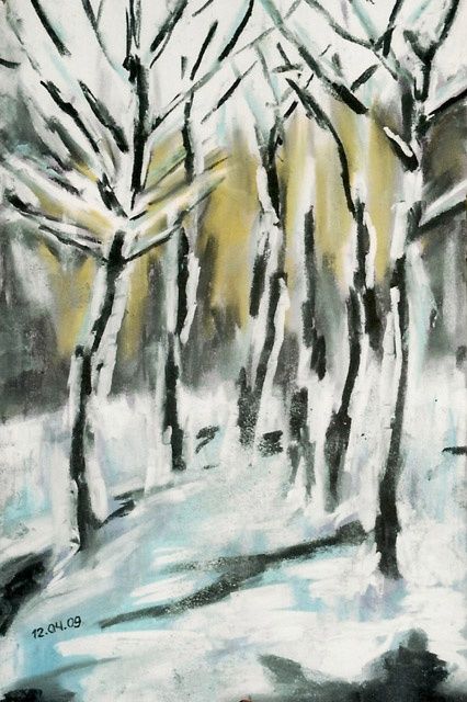 Painting titled "Winter" by Indira Yartsev, Original Artwork, Oil