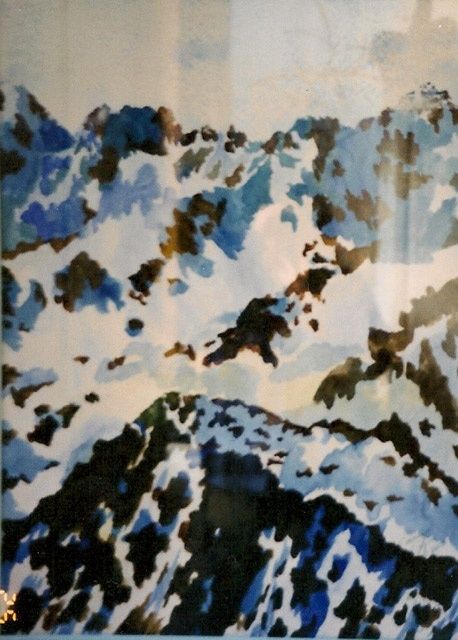 Painting titled "Snowy mountains" by Indira Yartsev, Original Artwork, Oil