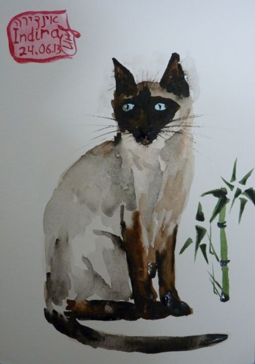 Painting titled "Cat" by Indira Yartsev, Original Artwork