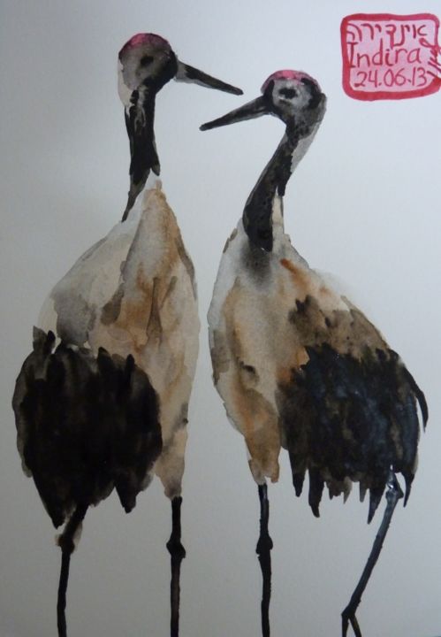 Картина под названием "Cranes" - Indira Yartsev, Подлинное произведение искусства, Другой