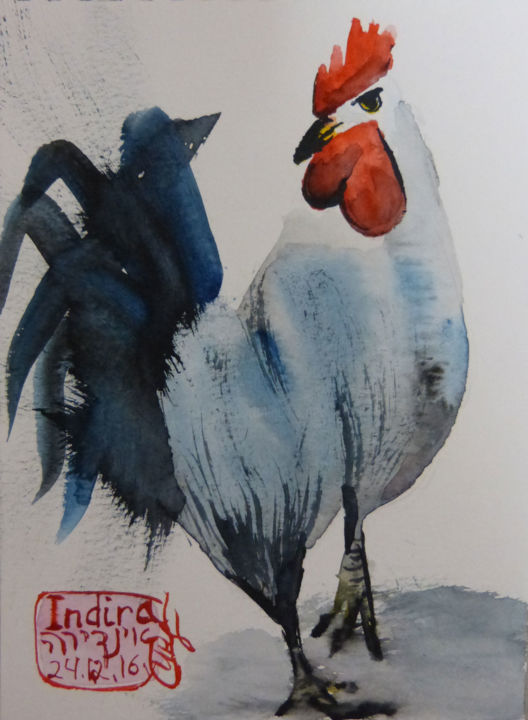 Malerei mit dem Titel "Year of the rooster" von Indira Yartsev, Original-Kunstwerk