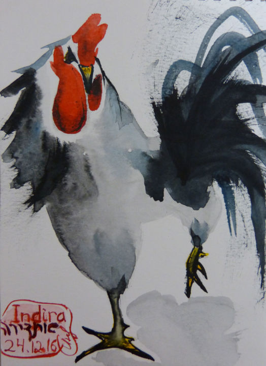 Painting titled "Year of the rooster" by Indira Yartsev, Original Artwork