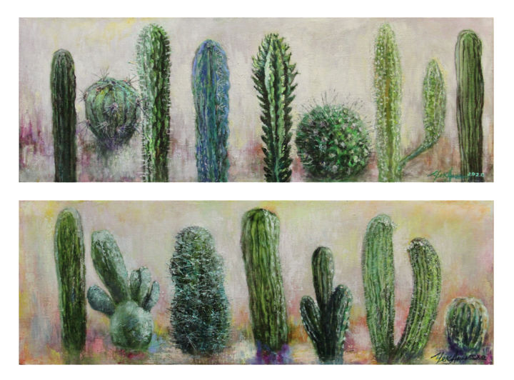 Картина под названием "Cactus" - Anna Chekushkina, Подлинное произведение искусства, Масло