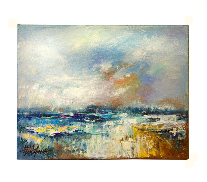 Painting titled "Sea coolness" by Anna Chekushkina, Original Artwork, Oil Mounted on Wood Stretcher frame