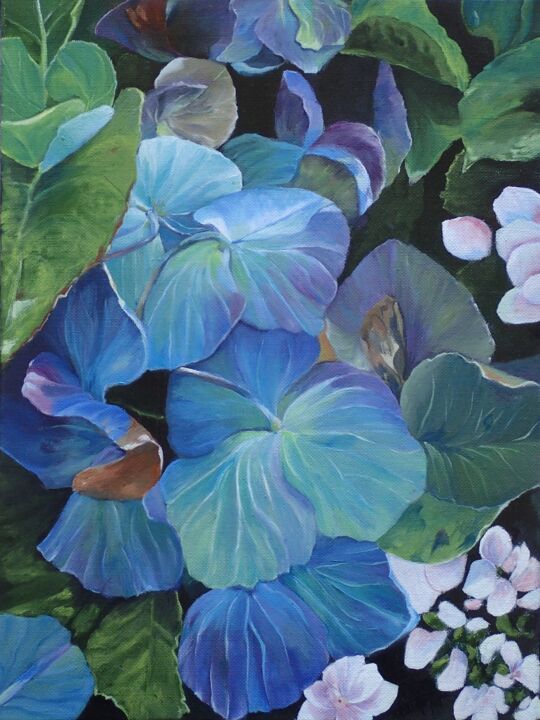 Peinture intitulée "Fleurs bleues" par Isabelle Tanguy, Œuvre d'art originale, Huile Monté sur Châssis en bois