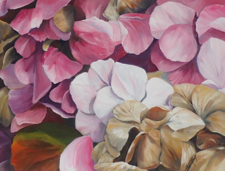 Peinture intitulée "Les fleurs roses" par Isabelle Tanguy, Œuvre d'art originale, Huile Monté sur Châssis en bois