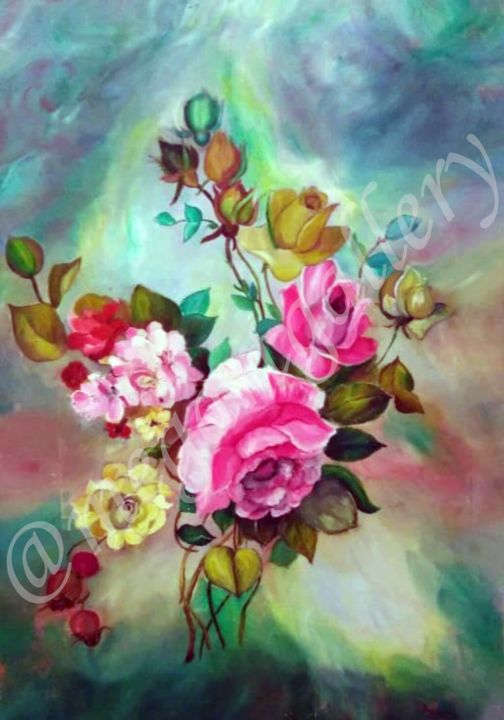 Schilderij getiteld "Τριαντάφυλλα" door Katerina Bekhou, Origineel Kunstwerk, Olie