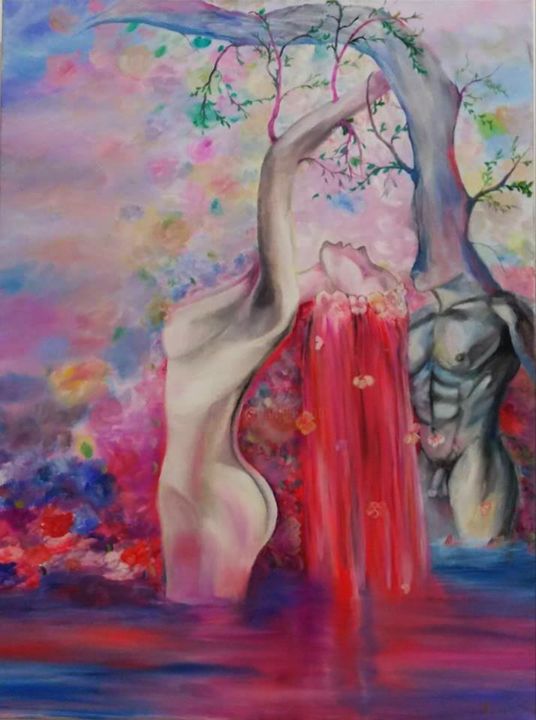 Pittura intitolato "Οι ψίθυροι της καρδ…" da Katerina Bekhou, Opera d'arte originale, Olio