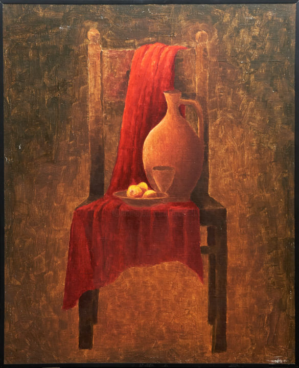 Peinture intitulée "Scarlet Cloth" par V V Saikov, Œuvre d'art originale, Huile