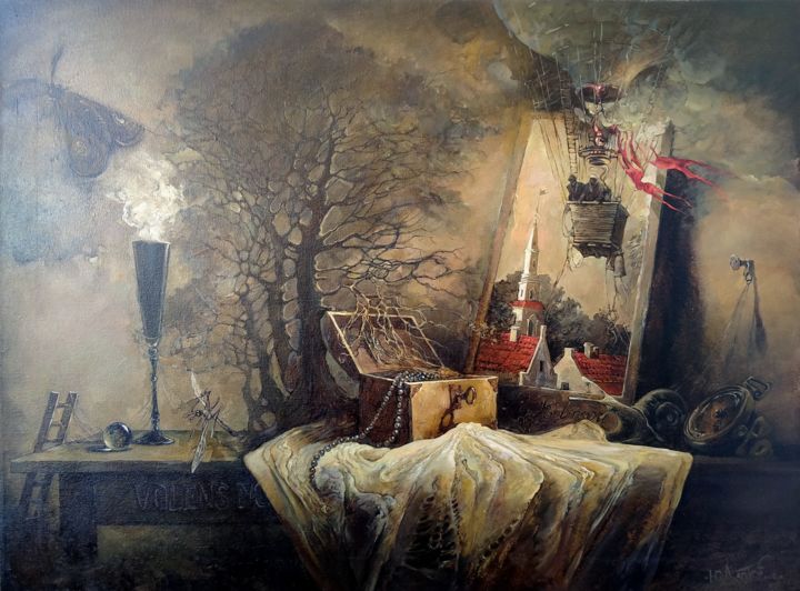 Картина под названием "Still life with pho…" - Yuri Laptev, Подлинное произведение искусства, Масло Установлен на Подрамник