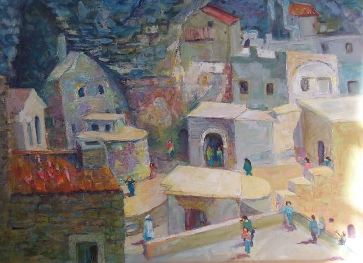 「"Мужской монастырь…」というタイトルの絵画 Тамара Бугаенкоによって, オリジナルのアートワーク, オイル ウッドストレッチャーフレームにマウント