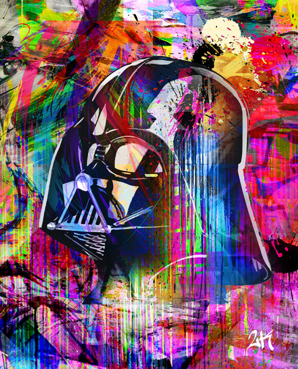 Digital Arts titled "Dark Vador" by 2kyff, Original Artwork, Digital Painting Mounted on Wood Stretcher frame