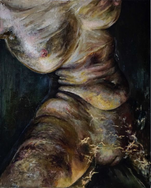 Painting titled "Body" by Nikita Ilin, Original Artwork, Oil Mounted on Wood Stretcher frame