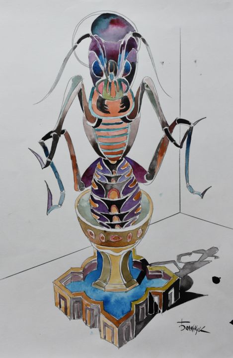 Peinture intitulée "Insect Lord" par Roman Bonchuk, Œuvre d'art originale, Encre