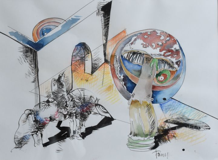 Malerei mit dem Titel "Near the Mushroom O…" von Roman Bonchuk, Original-Kunstwerk, Tinte