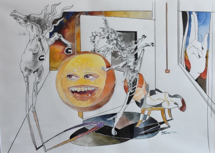 Peinture intitulée "Mechanical Orange" par Roman Bonchuk, Œuvre d'art originale, Encre