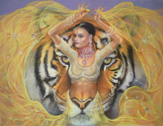 Painting titled "Tigress" by Andrew Vlasov, Original Artwork, Oil
