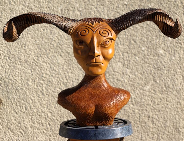 Sculpture titled "PAN" by Joe Amarok, Original Artwork, Wood