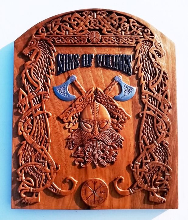 Scultura intitolato "SONS OF VIKINGS" da Joe Amarok, Opera d'arte originale, Legno