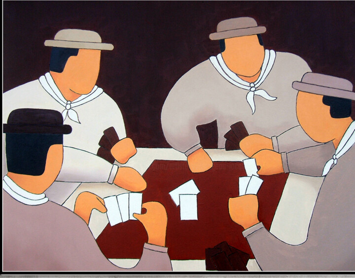 Pintura titulada "La partie de cartes" por Jacques Yvernogeau, Obra de arte original