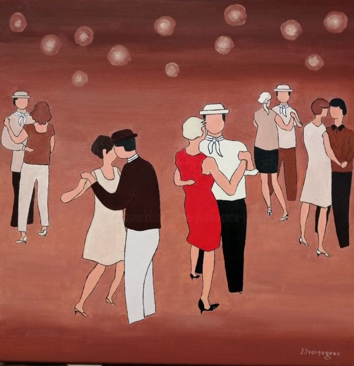 Peinture intitulée "Bal poplaire" par Jacques Yvernogeau, Œuvre d'art originale, Huile